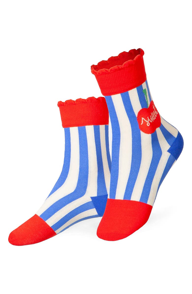 doiy Kids' Candy Apple 3D Crew Socks, Main, color, Blue/ Red