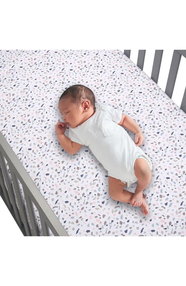 Lambs & Ivy Signature Terrazzo Abstract Organic Cotton Fitted Crib Sheet, Alternate, color, White