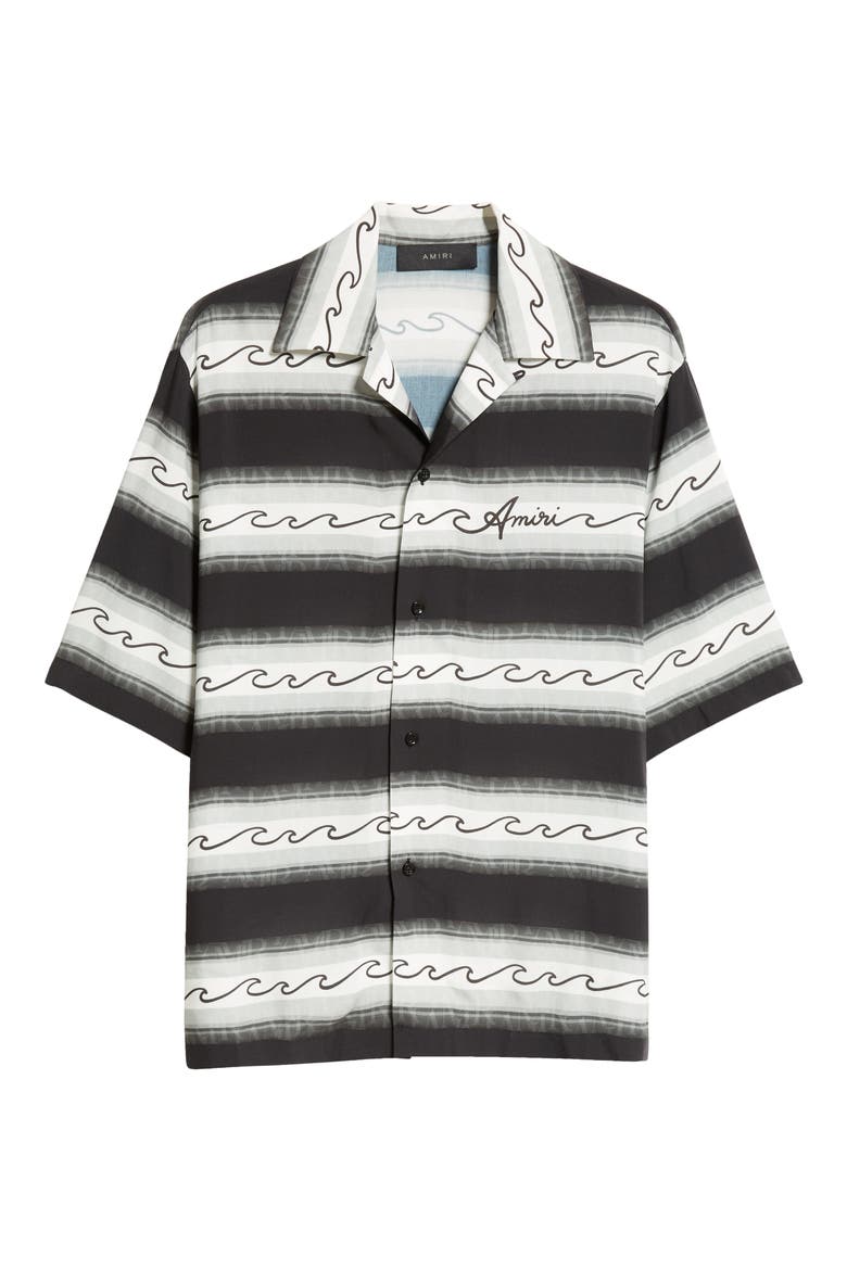 Wave Baja Stripe Camp Shirt, Alternate, color, BLACK