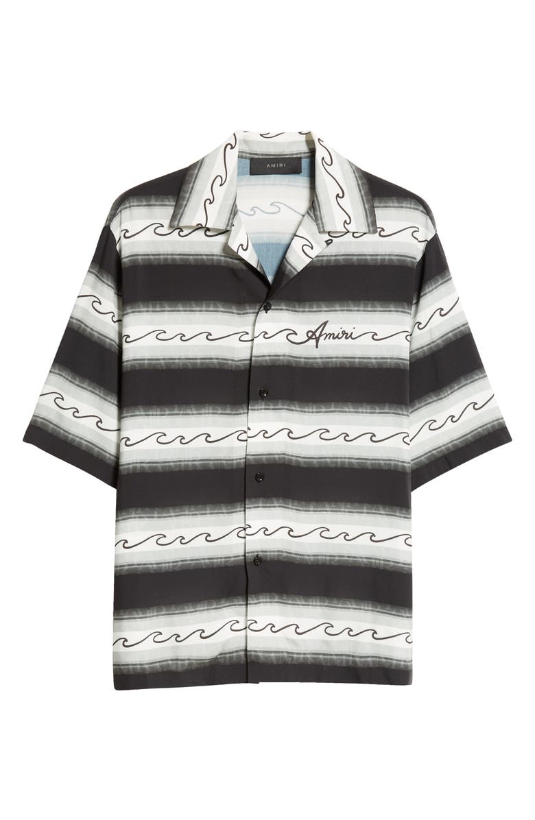 AMIRI Wave Baja Stripe Camp Shirt, Alternate, color, Black
