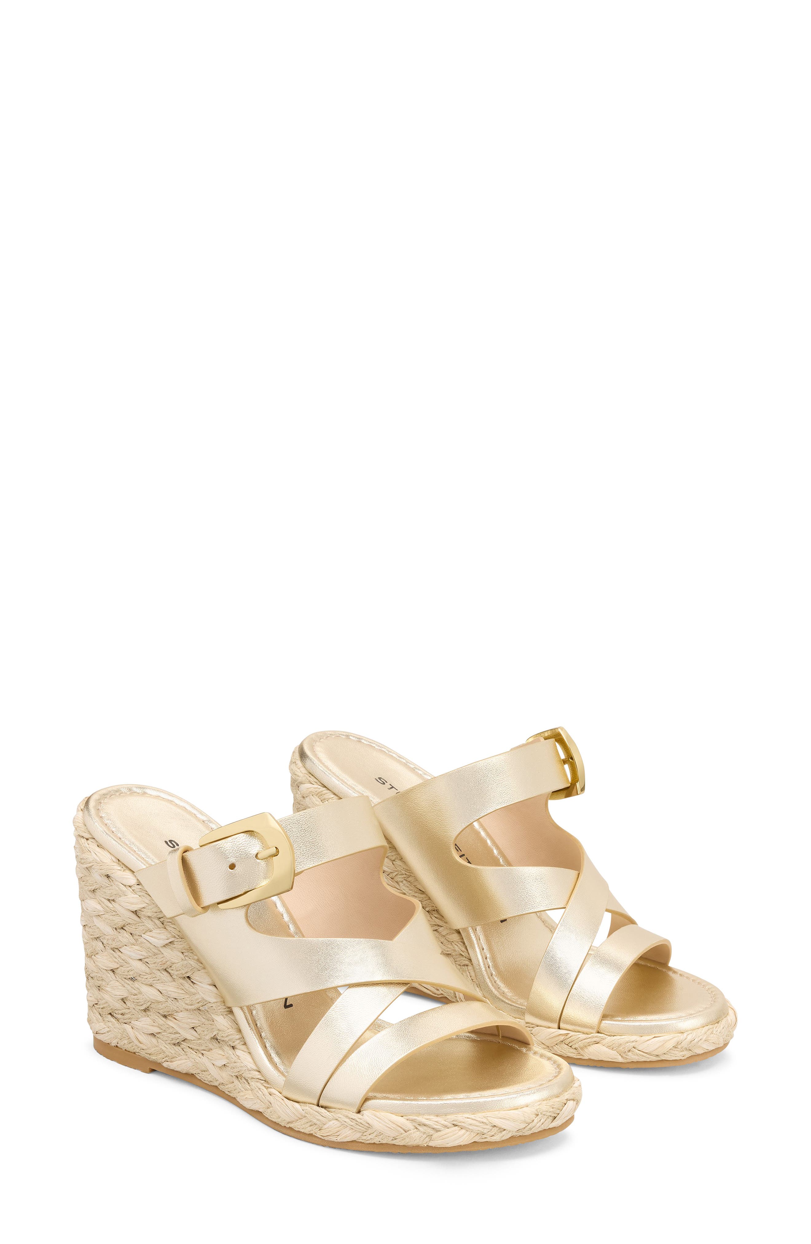 Stuart Weitzman Sai Wedge Sandal, Alternate, color, Light Gold