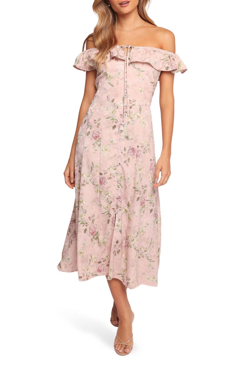 Lauryn Floral Off the Shoulder Midi Dress, Main, color, BLUSH ROSE