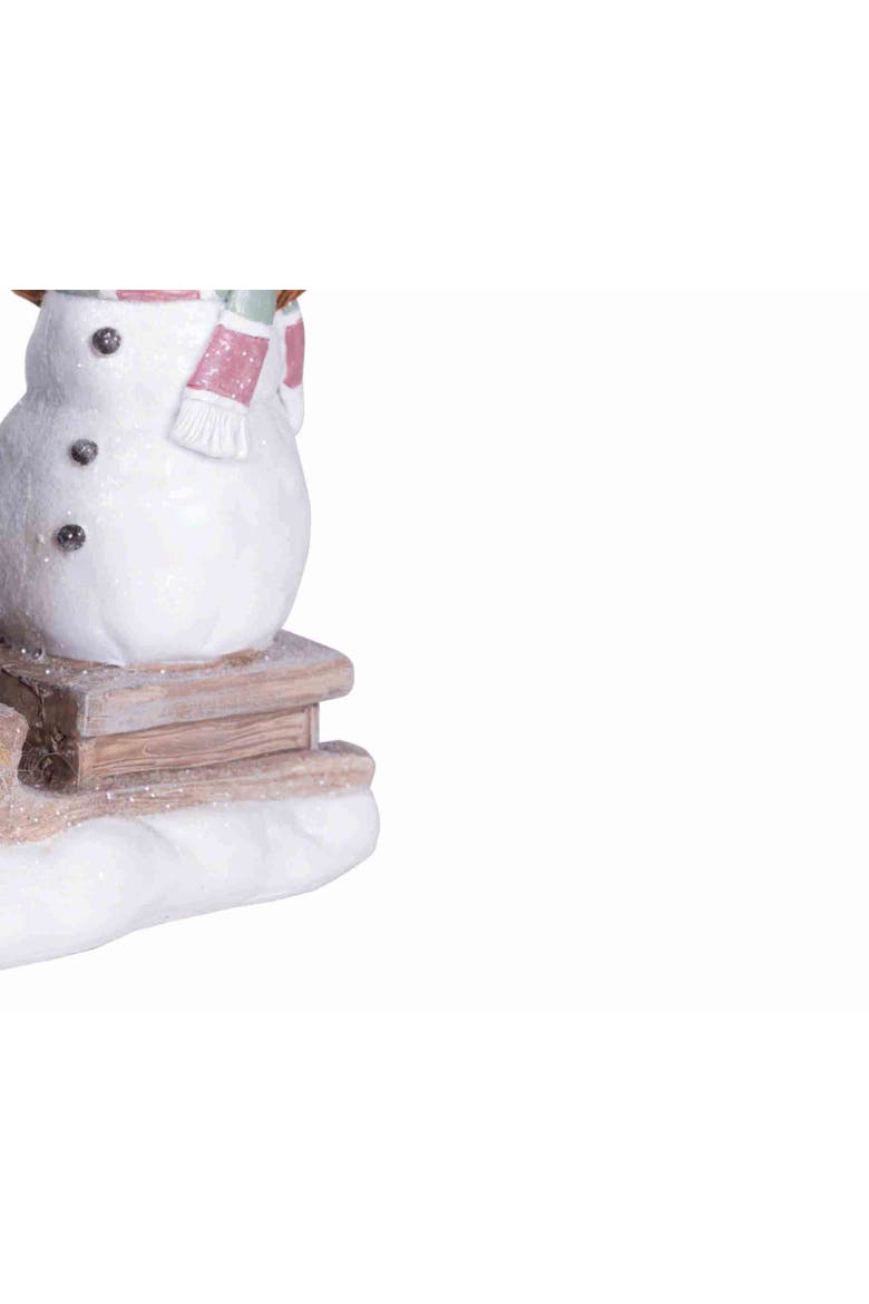 Hedgehog Pulling A Snowman Figurine, Alternate, color, White