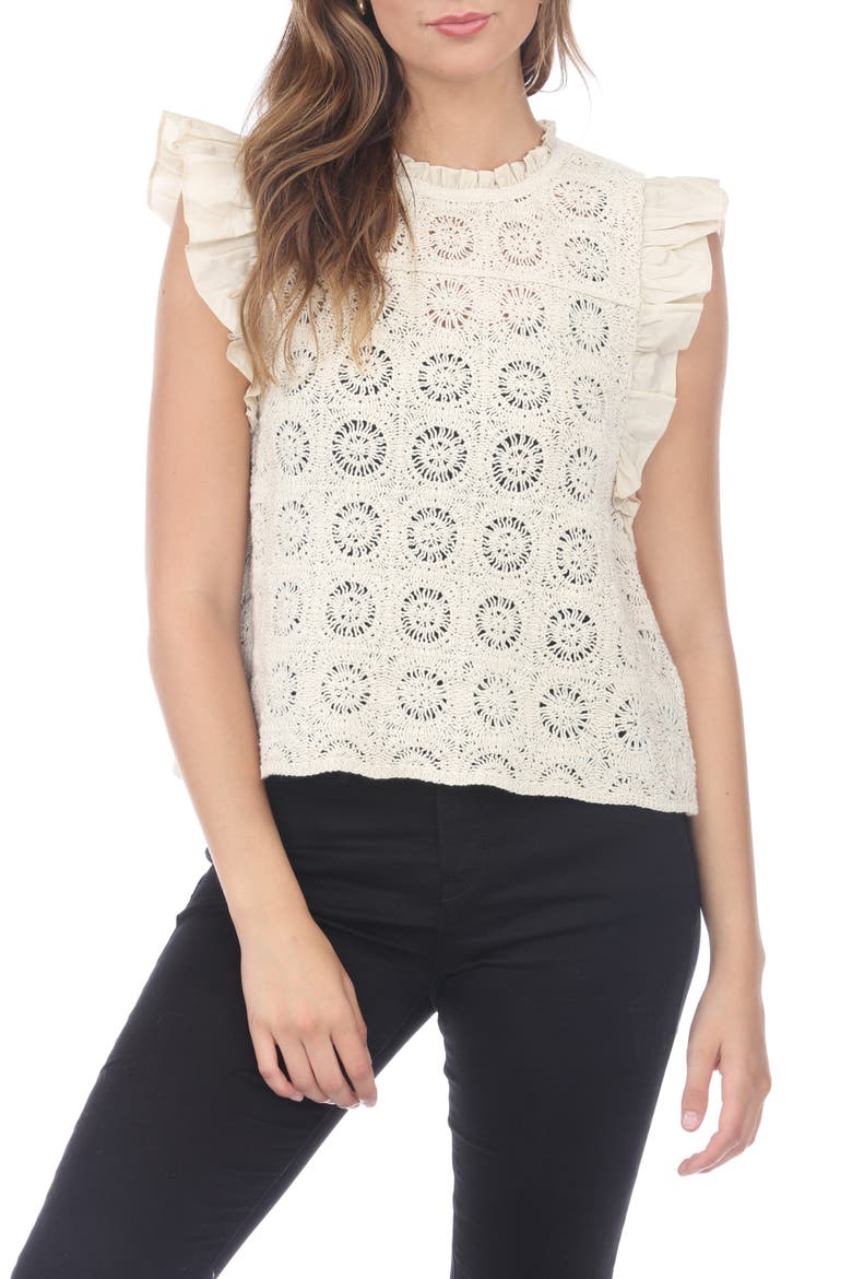 Openwork Cotton Top, Main, color, BEIGE