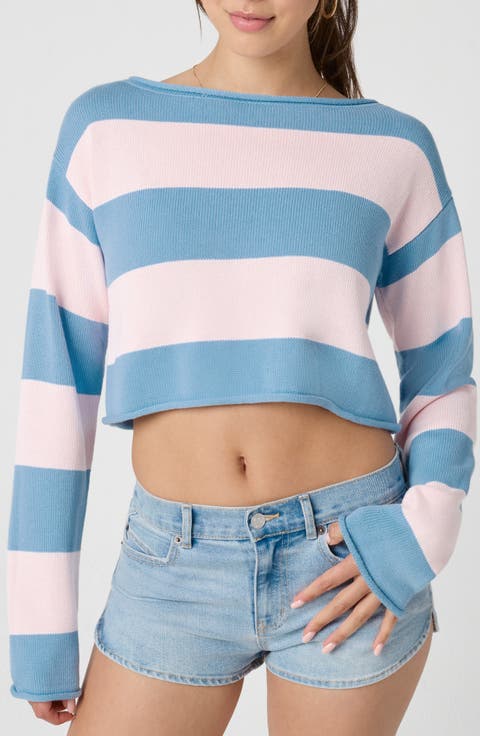 Cotton Blend Crop Rugby Sweater