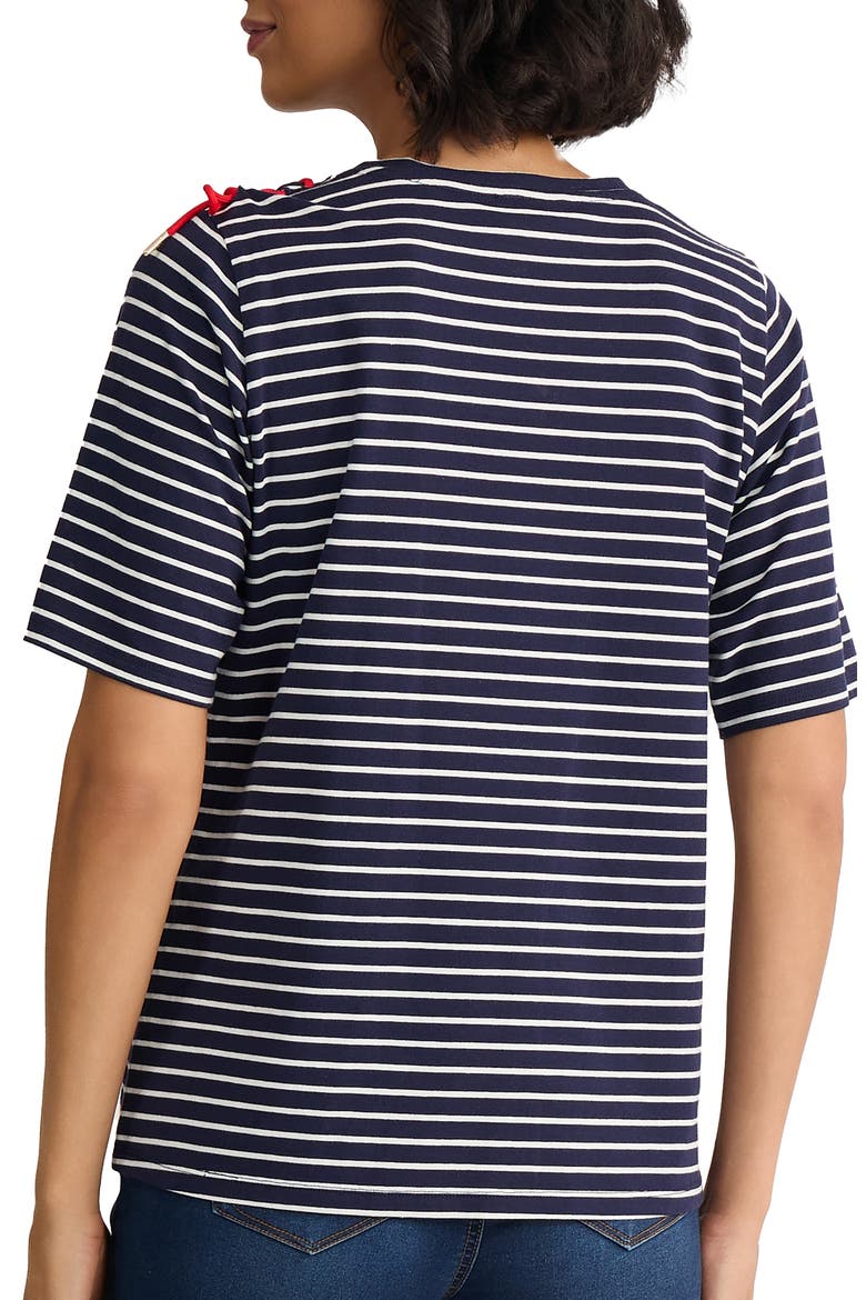 Stripe Lace-Up Shoulder T-Shirt, Alternate, color, PACIFIC NAVY/ NATURAL WHITE
