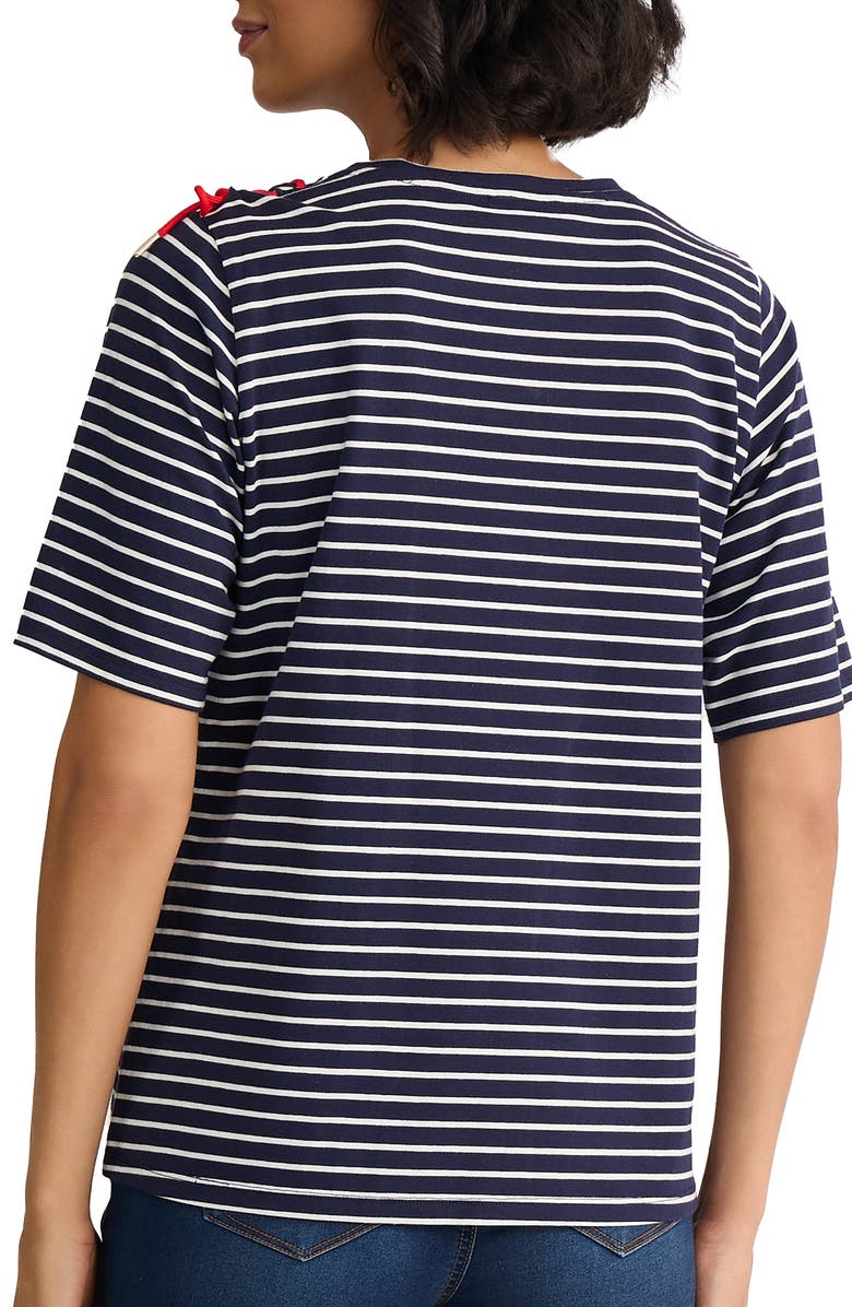 Jones New York Stripe Lace-Up Shoulder T-Shirt, Alternate, color, Pacific Navy/ Natural White