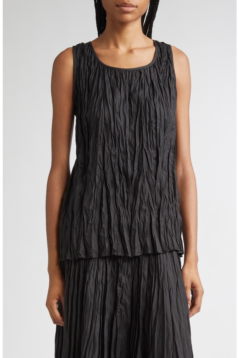 Scoop Neck Sleeveless Plissé Top, Main, color, BLACK