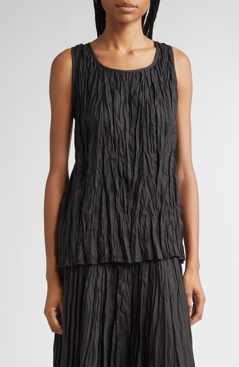 Lafayette 148 New York Scoop Neck Sleeveless Plissé Top, Main, color, Black