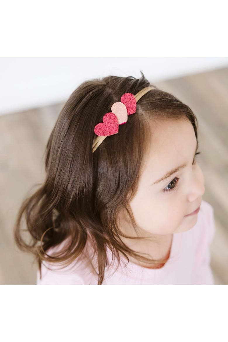 Pink Sparkle Hearts Baby Headband, Alternate, color, Pink