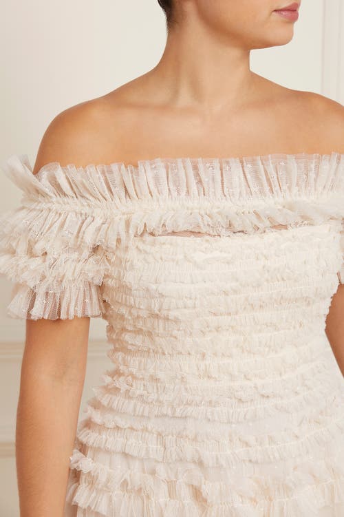 Needle & Thread Lisette Ruffle Off Shoulder Gown In Gold