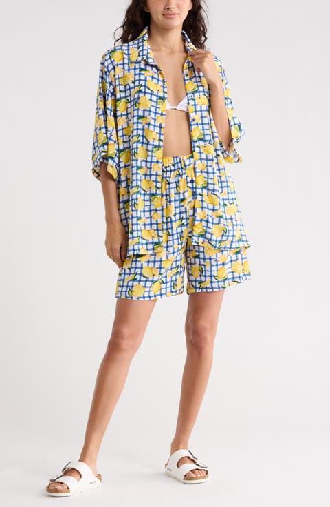 Easy Printed Cover-Up Shirt & Shorts Set