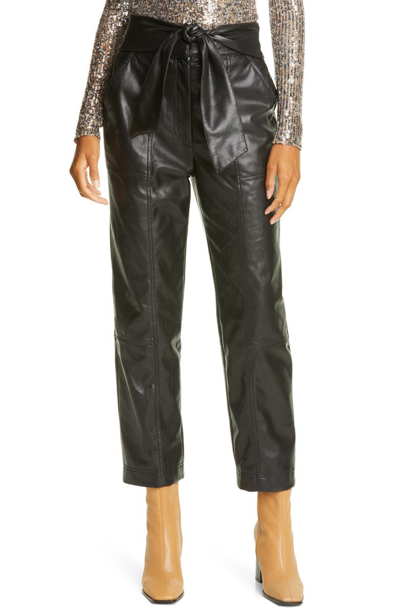 Simkhai Jonathan Simkhai Tessa Tie Waist Faux Leather Crop Pants, Main, color, 