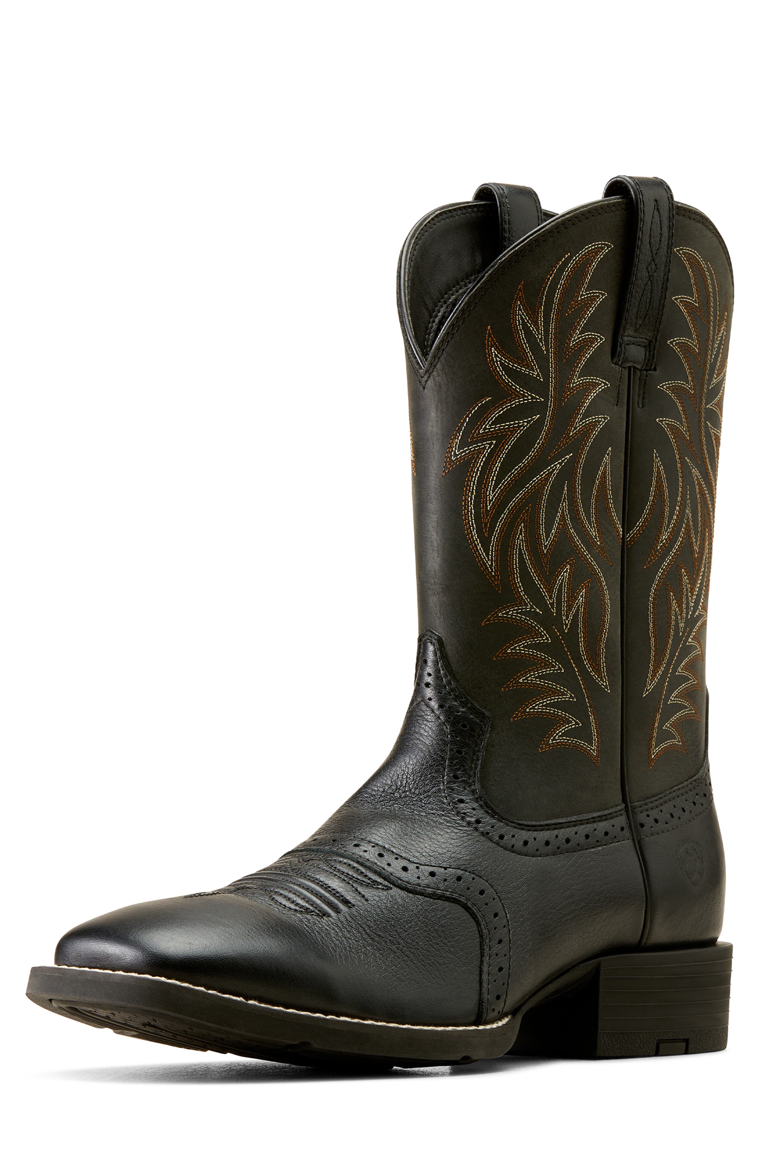 Ariat Sport Wide Square Toe Cowboy Boot, Alternate, color, Black Deertan/ Black