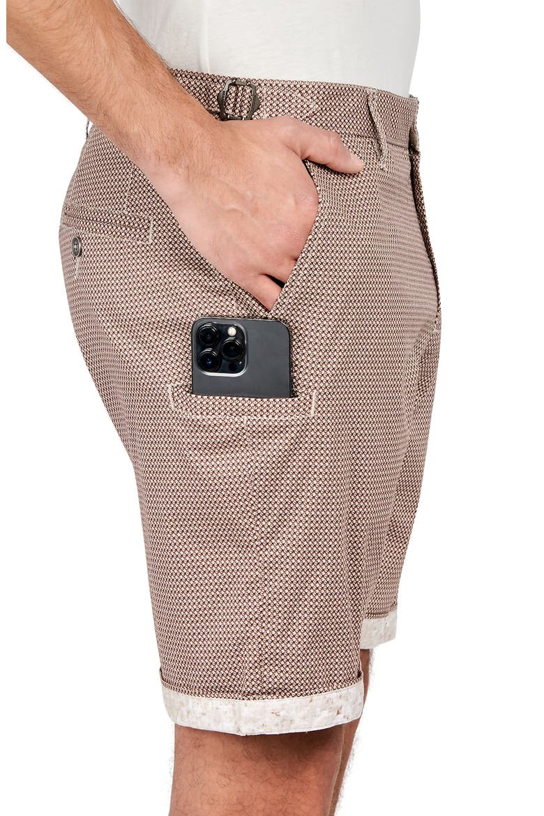 Slim Fit Downing Texture Print Flat Front Shorts, Alternate, color, BROWN