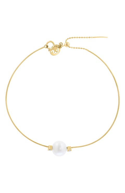 14K Gold Diamond & Freshwater Pearl Bracelet