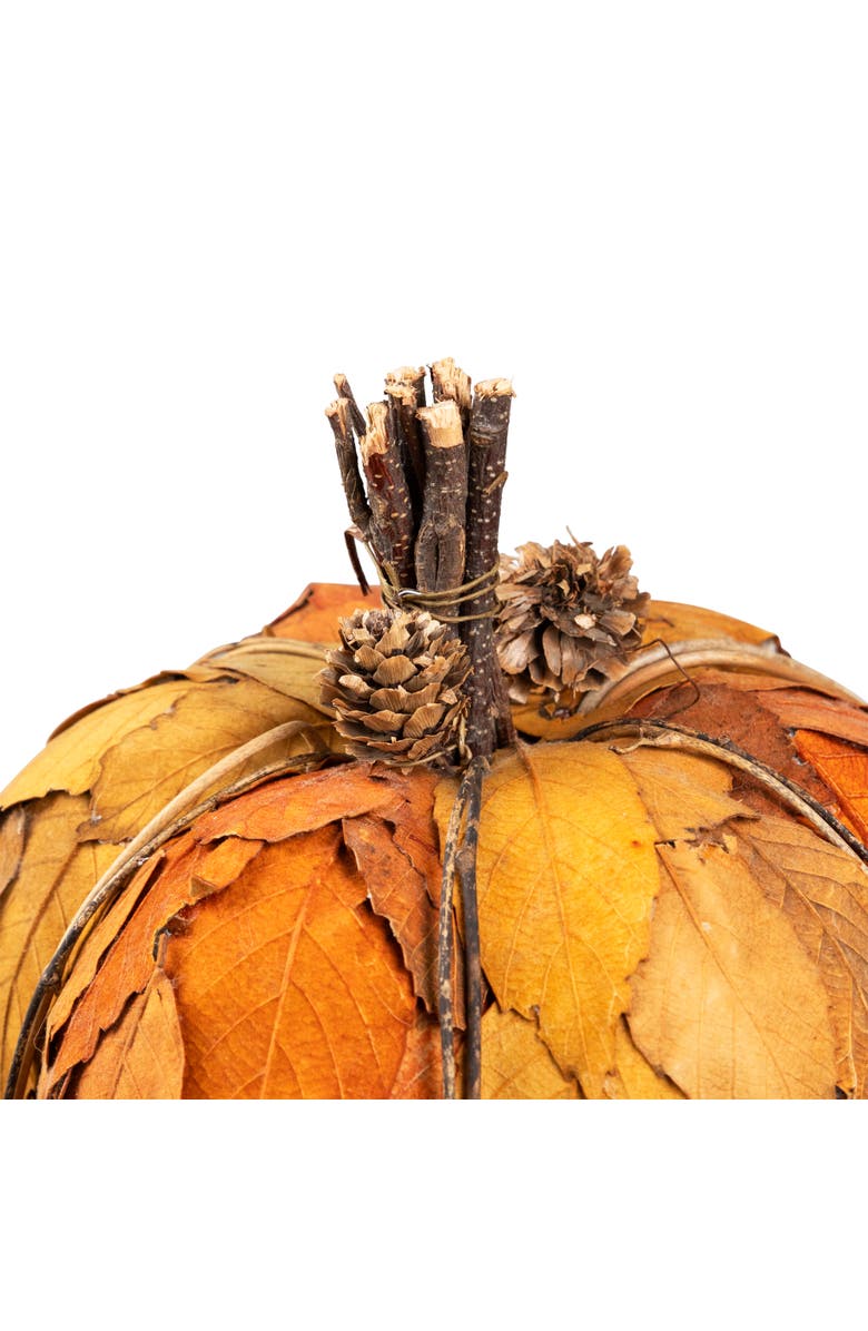 Northlight Layered Leaves and Twigs Fall Harvest Pumpkin with Pinecones - 7.5" - Orange, Alternate, color, 
