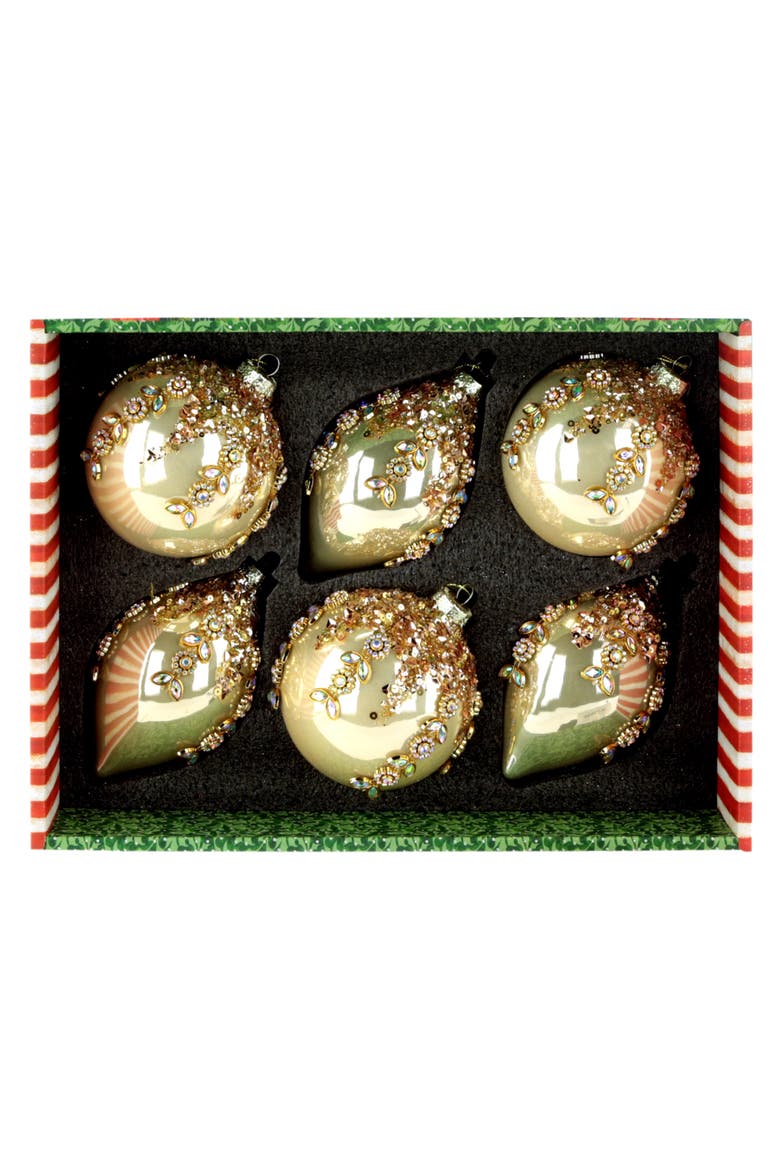 Jeweled Cascade Ornament, Box of 6, Alternate, color, Gold