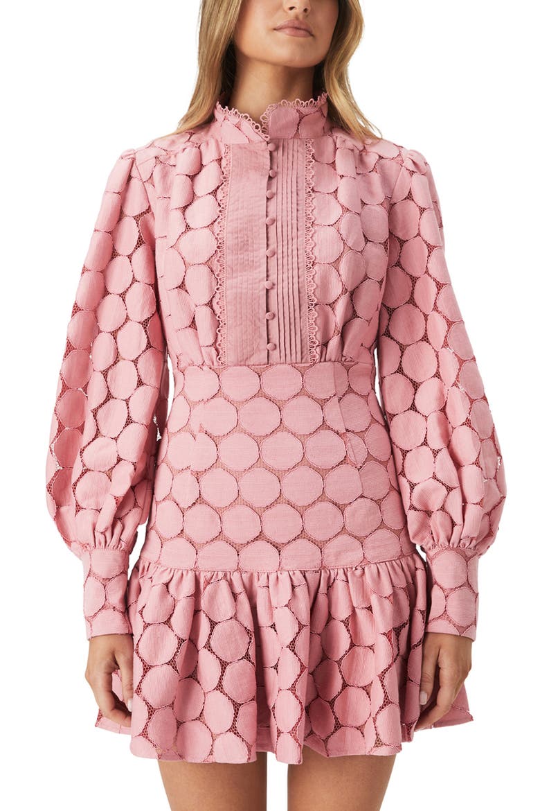 Remy Long Sleeve Spot Lace Minidress, Alternate, color, LILY PINK