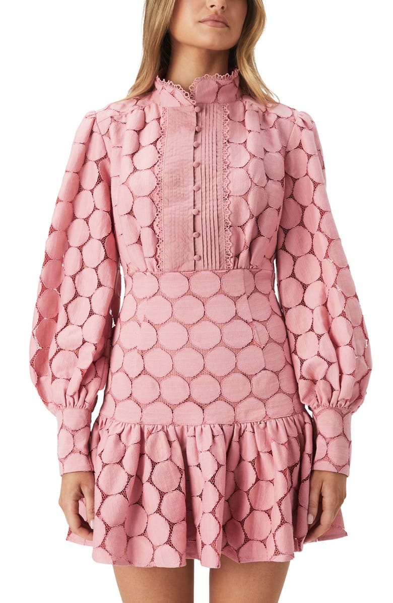 Bardot Remy Long Sleeve Spot Lace Minidress, Alternate, color, 