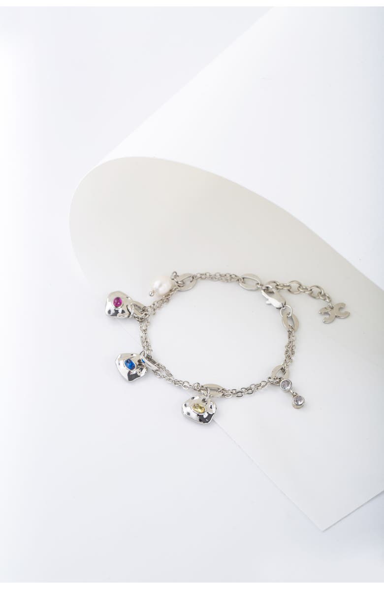 Classicharms Iris Colored Cubic Zirconia and Freshwater Pearl Charms Bracelet, Alternate, color, Silver