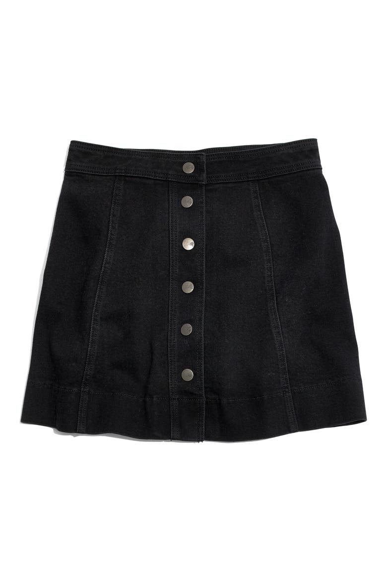 Metropolis Snap Front Denim Miniskirt, Alternate, color, RAWLEY WASH