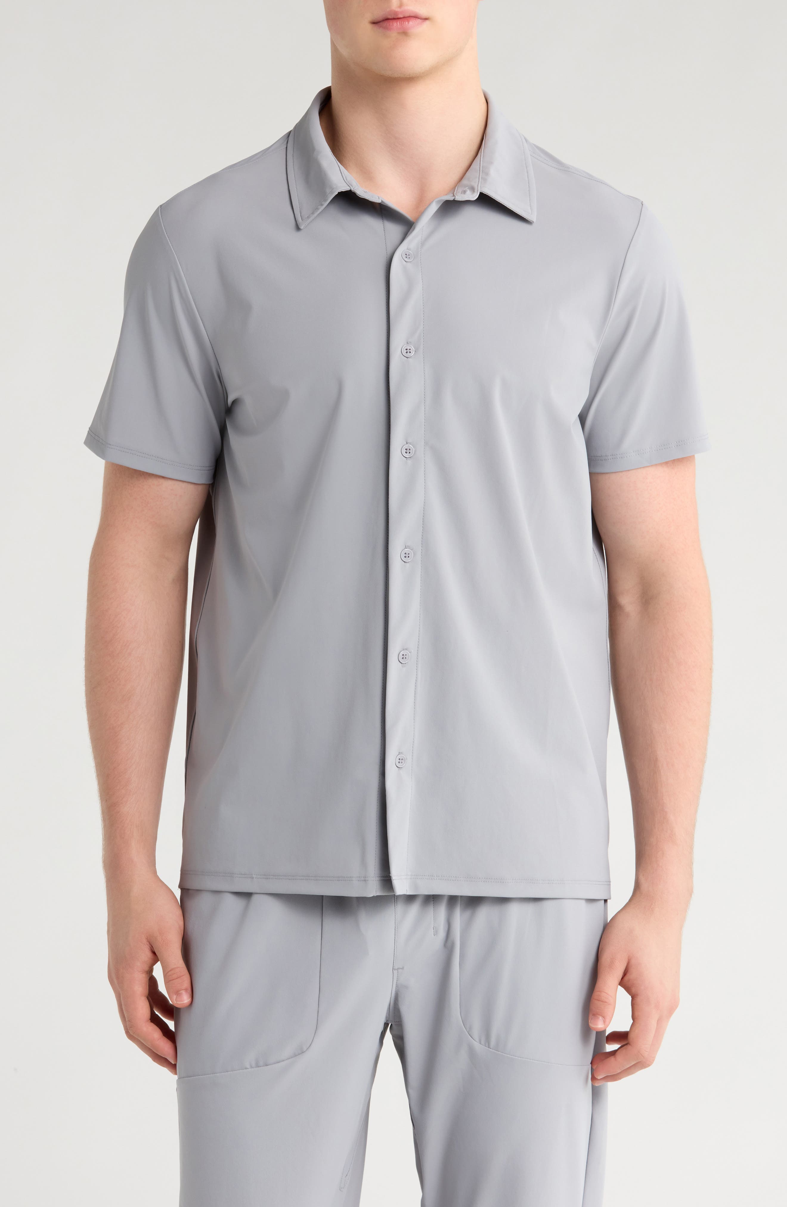 90 DEGREE BY REFLEX Warm Daily Traveler Short Sleeve Button-Up Shirt
