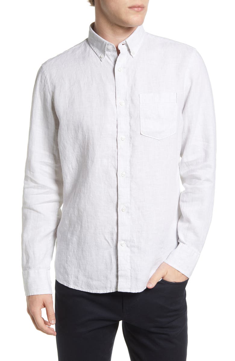 Nordstrom Trim Fit Solid Linen Button-Down Shirt, Main, color,