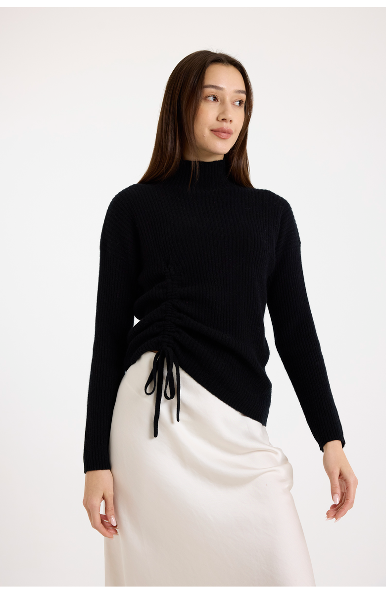 Brodie Pure Cashmere Rouched High Neck Long Sleeve Jumper, Main, color, Black