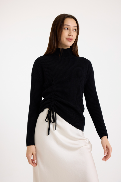 Rouched High Neck Long Sleeve Jumper