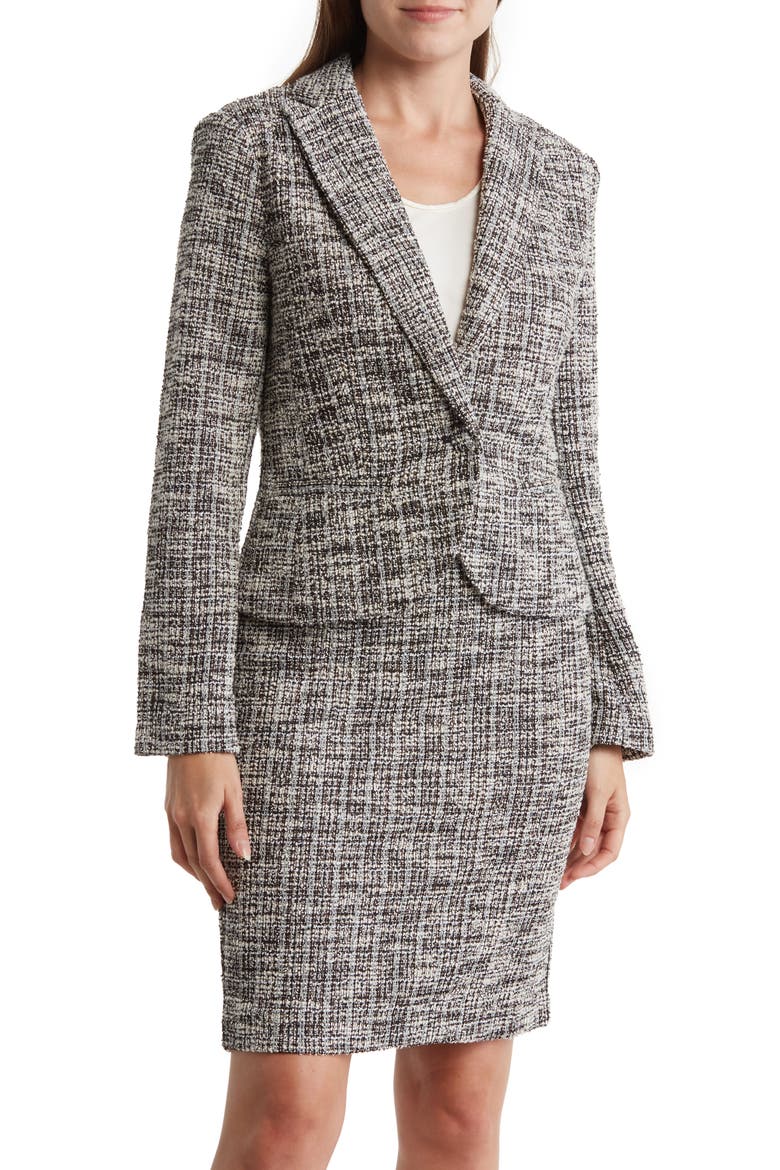 Bouclé Knit One Button Blazer, Main, color, BLACK MULTI