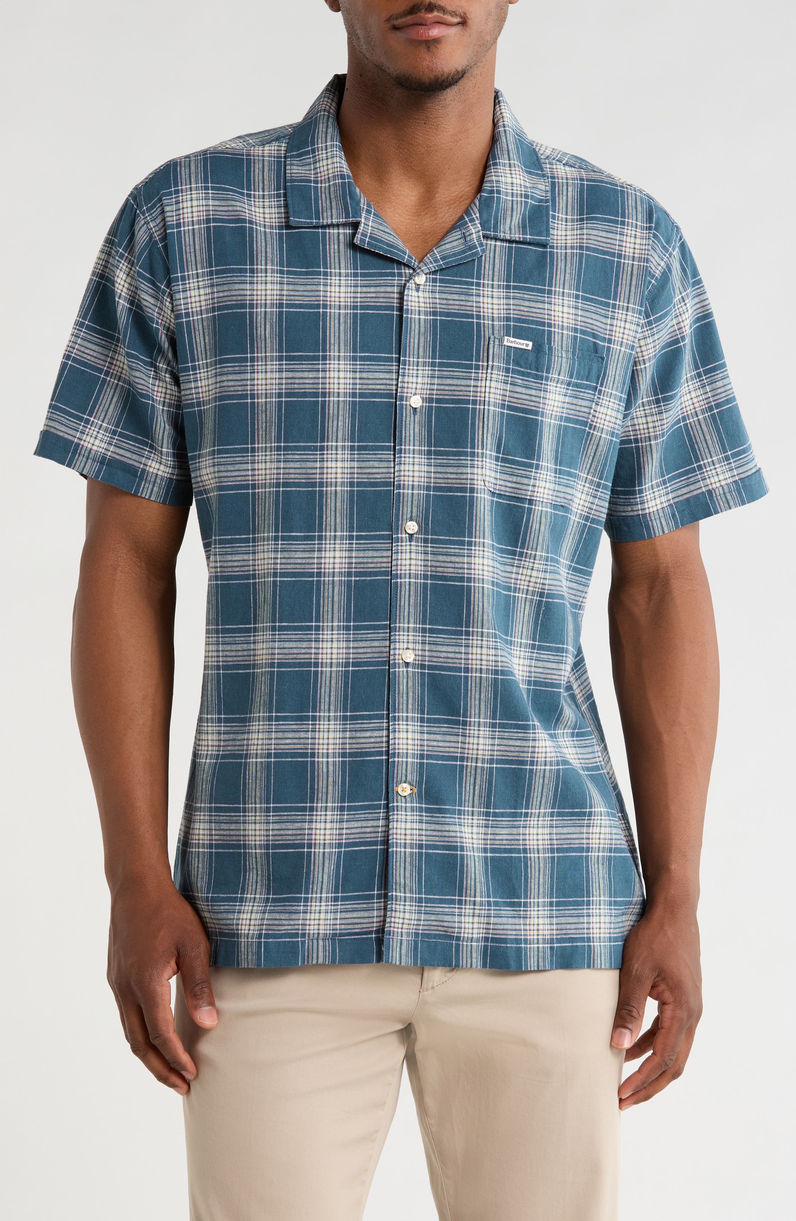 Barbour Fairlands Regular Fit Plaid Short Sleeve Linen & Cotton Button-Up Shirt