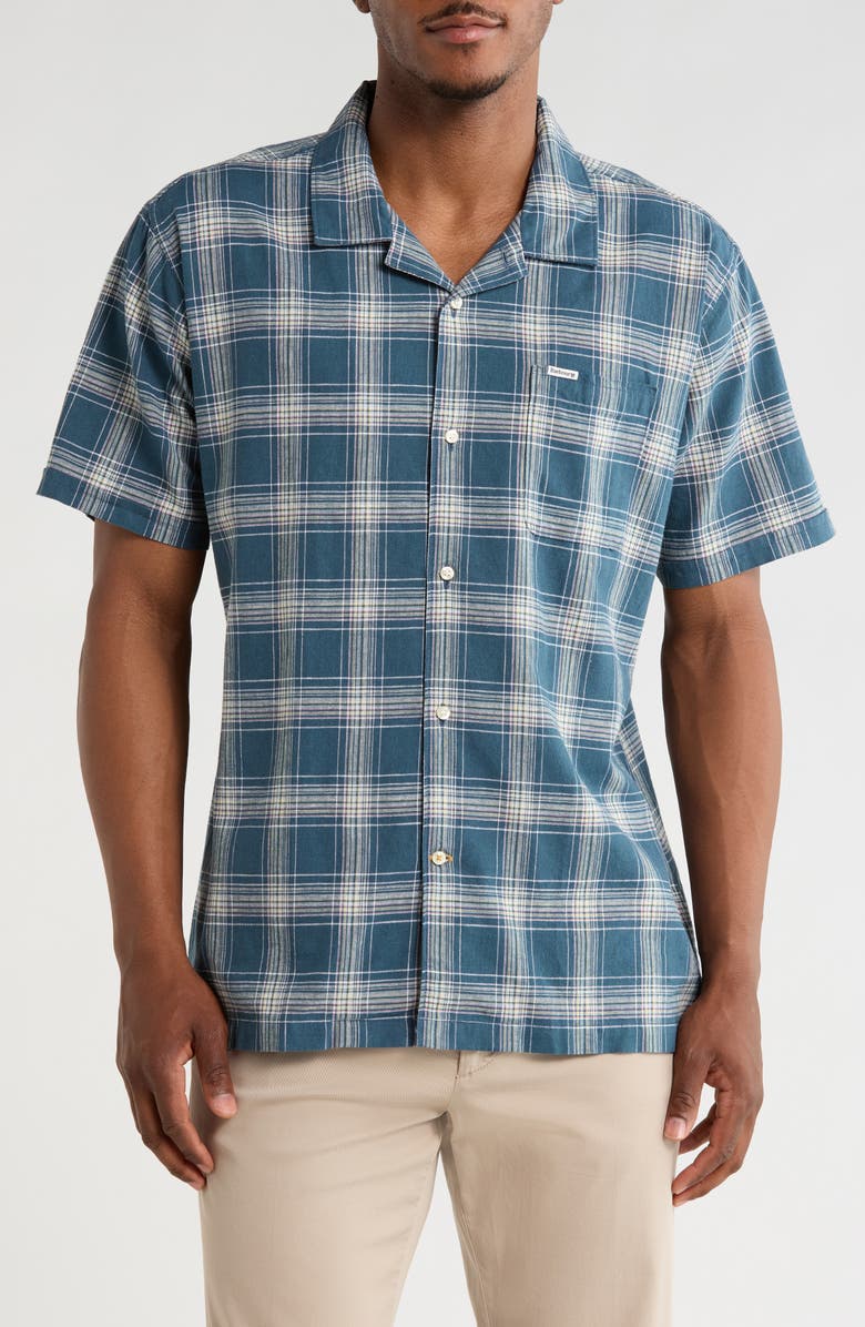 Barbour Fairlands Regular Fit Plaid Short Sleeve Linen & Cotton Button-Up Shirt, Main, color, Dusk Blue