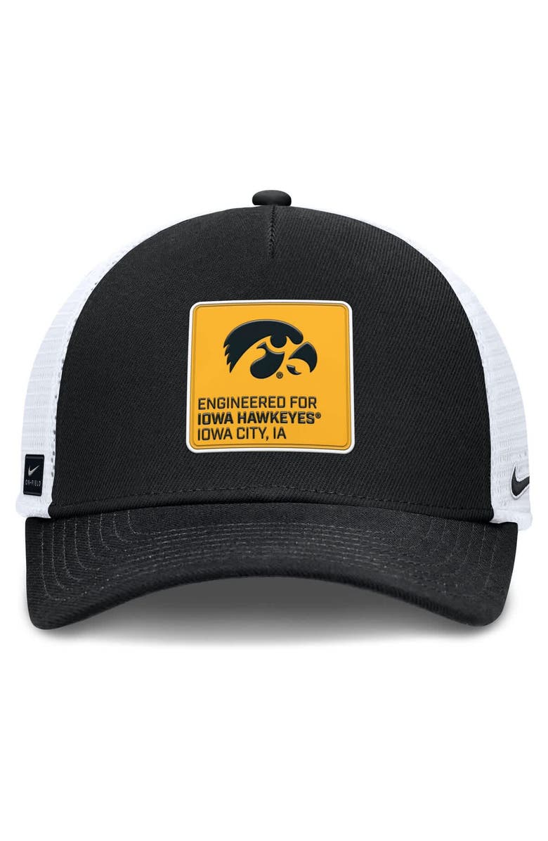 Nike Men's Nike Black/White Iowa Hawkeyes 2025 On-Field Rise Engineered Trucker Adjustable Hat, Alternate, color, Black