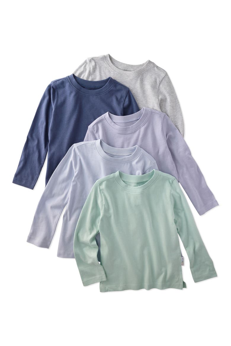 Kids' London Long Sleeve Organic Cotton Assorted 5-Pack T-Shirts, Main, color, FROST