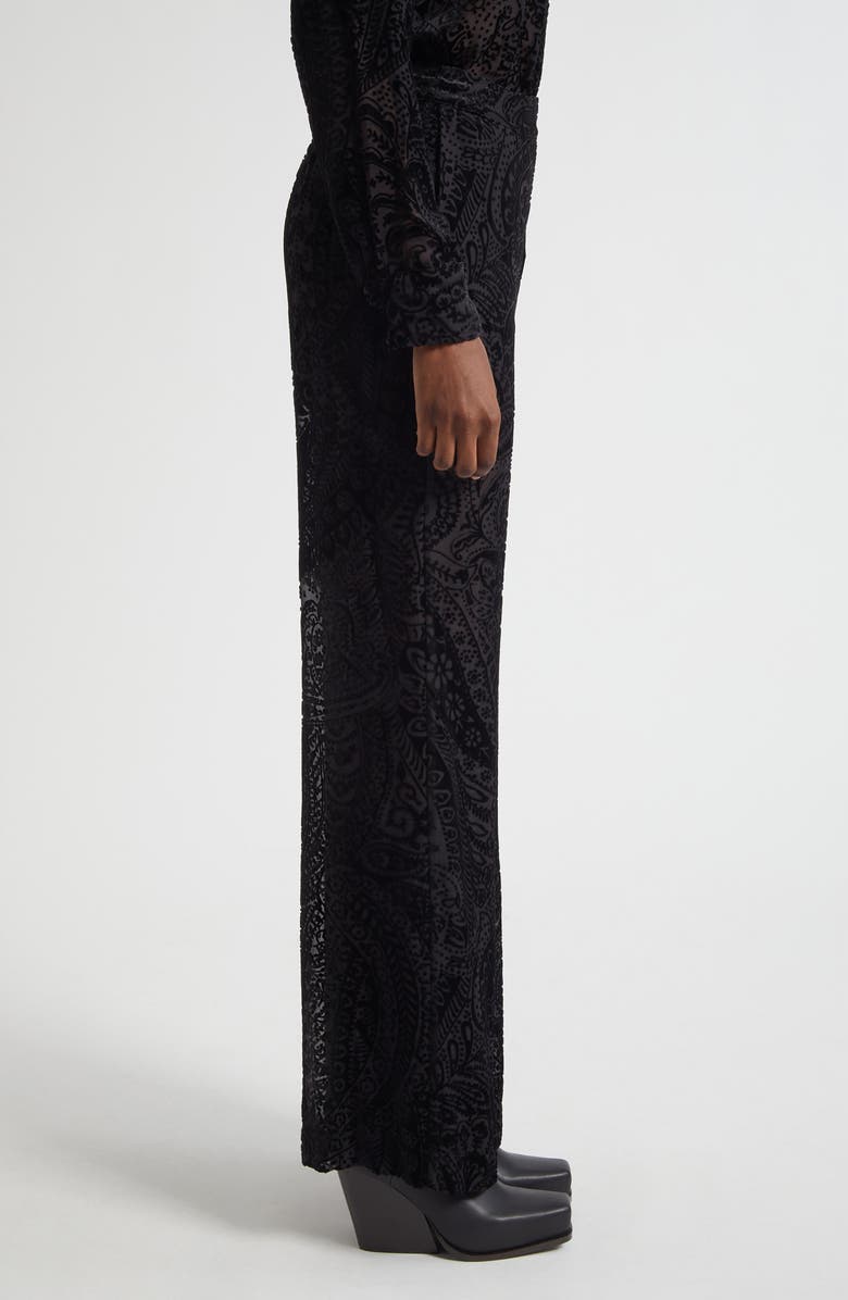 Etro Paisley Devoré Velvet Straight Leg Pants, Alternate, color, Printed Black Base