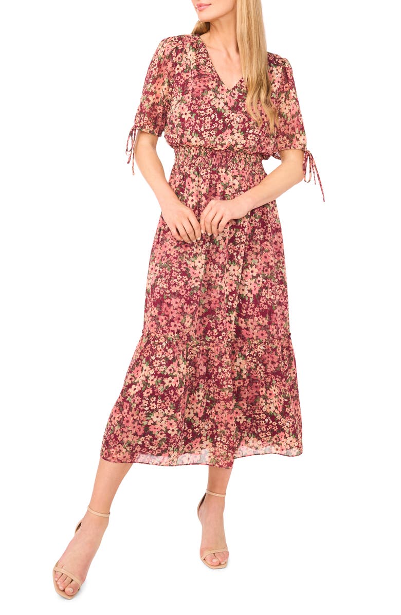 CeCe Floral Print Smocked Waist Maxi Dress, Main, color, 