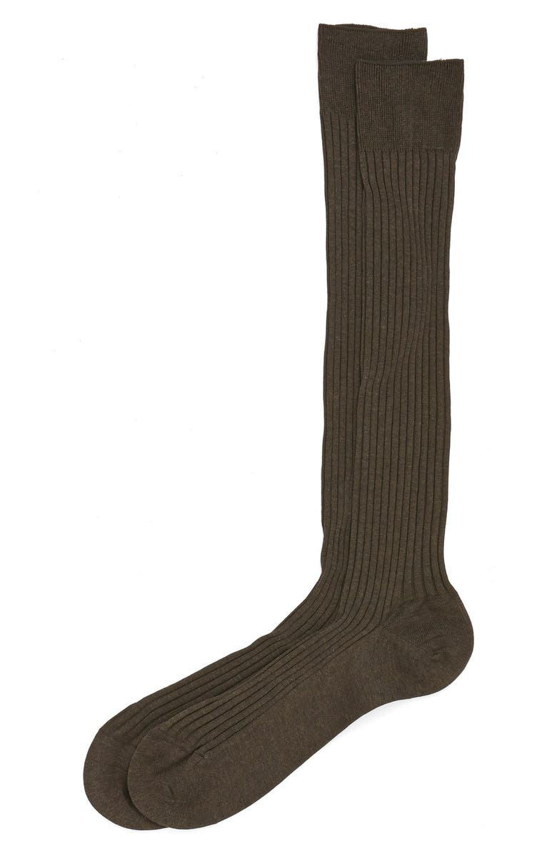 Pantherella Cotton Lisle Blend Over the Calf Dress Socks, Main, color, Dark Brown