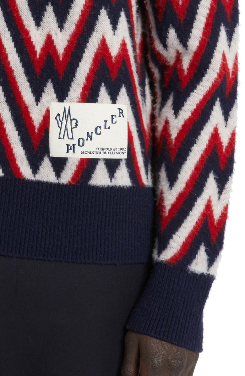 Moncler Zigzag Logo Jacquard Wool Sweater, Alternate, color,