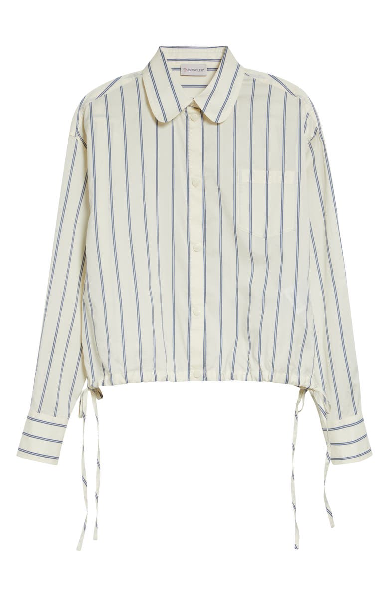 Moncler Stripe Cotton & Silk Snap-Up Shirt, Main, color, White Stripe