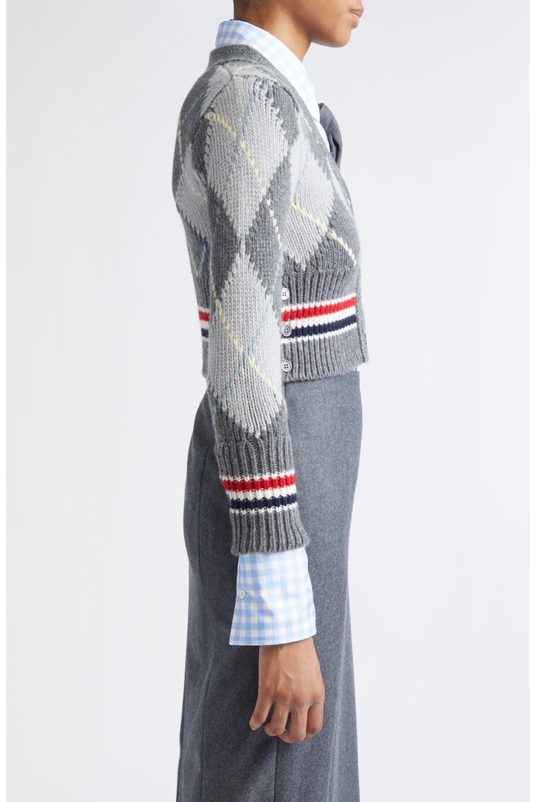 Argyle Intarsia Shrunken Virgin Wool Blend Cardigan, Alternate, color, TONAL GREY