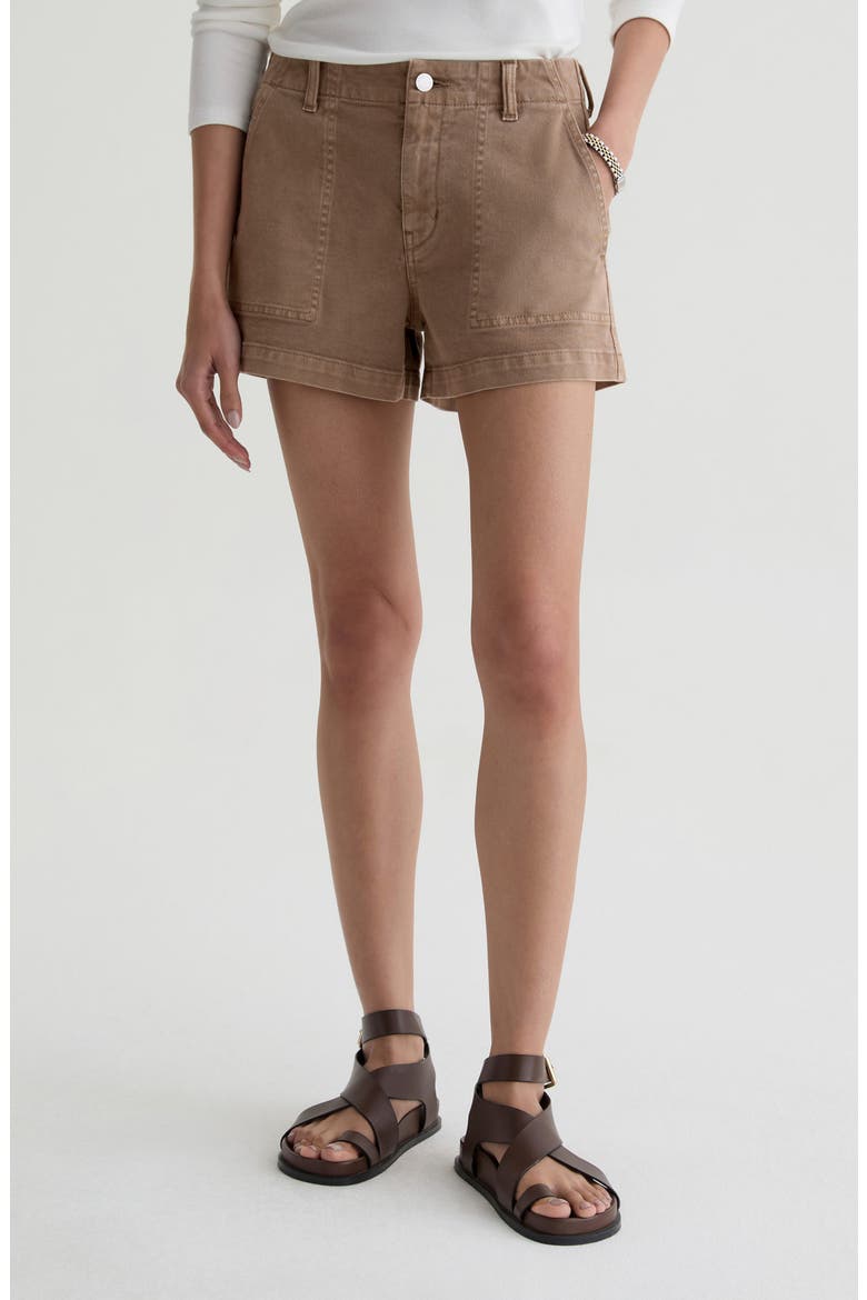 Analeigh High Waist Workwear Twill Shorts, Main, color, SULFUR LIGHT TAUPE