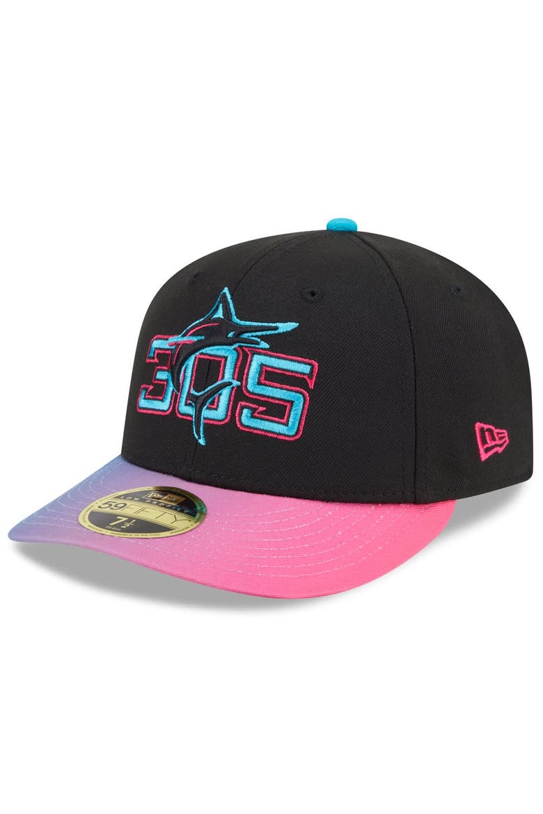 Men's New Era Black/Pink Miami Marlins 2025 City Connect Low Profile 59FIFTY Fitted Hat, Alternate, color, Black