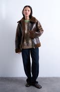 Topshop Faux Shearling & Faux Leather Patchwork Jacket