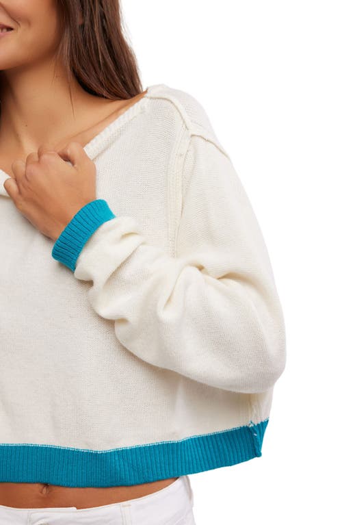 Free People Into The Blue Stripe Crop Sweater In Tropical Blue Combo