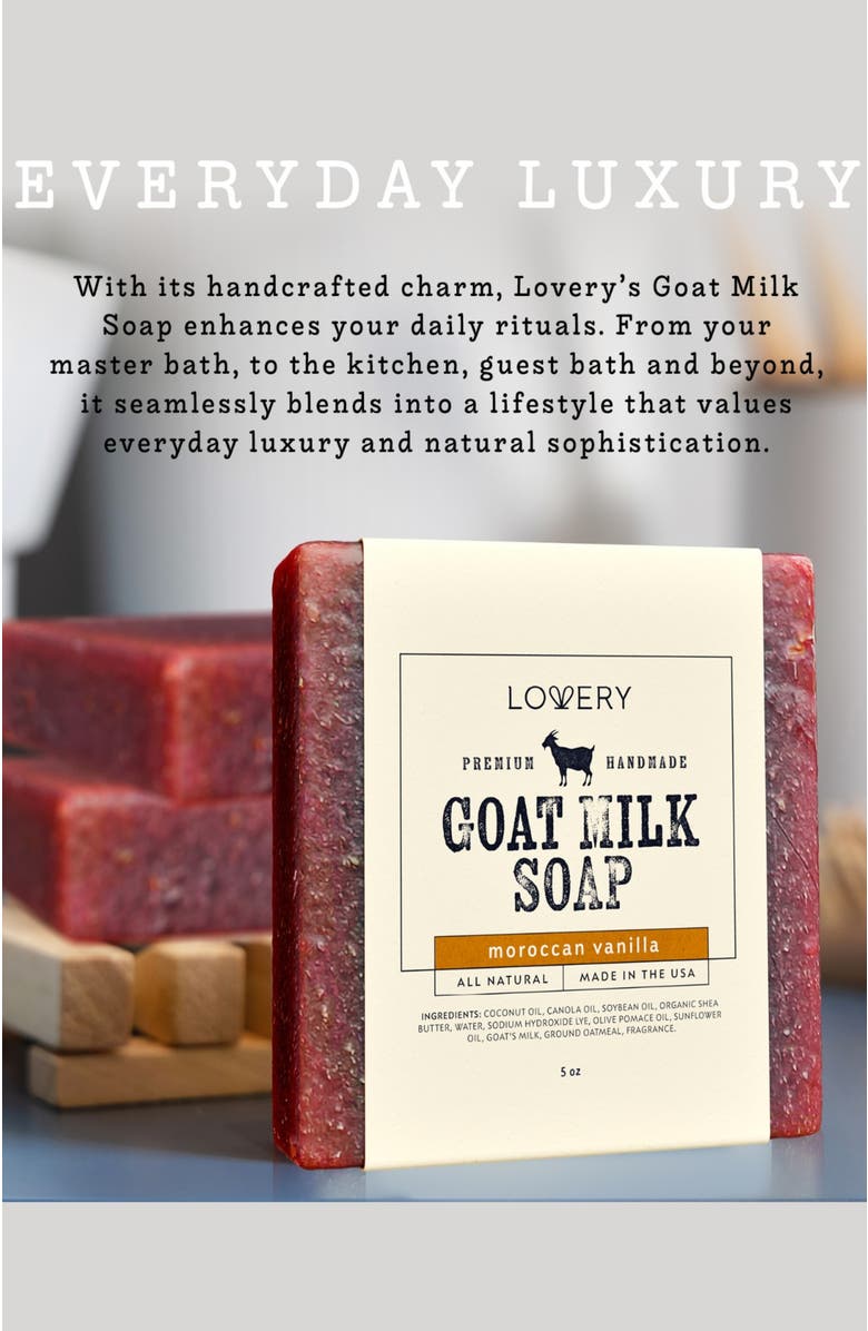 Lovery Handmade Goat Milk Soap Made in USA - Moroccan Vanilla - 3 Pack, Alternate, color, Red, Beige, Black