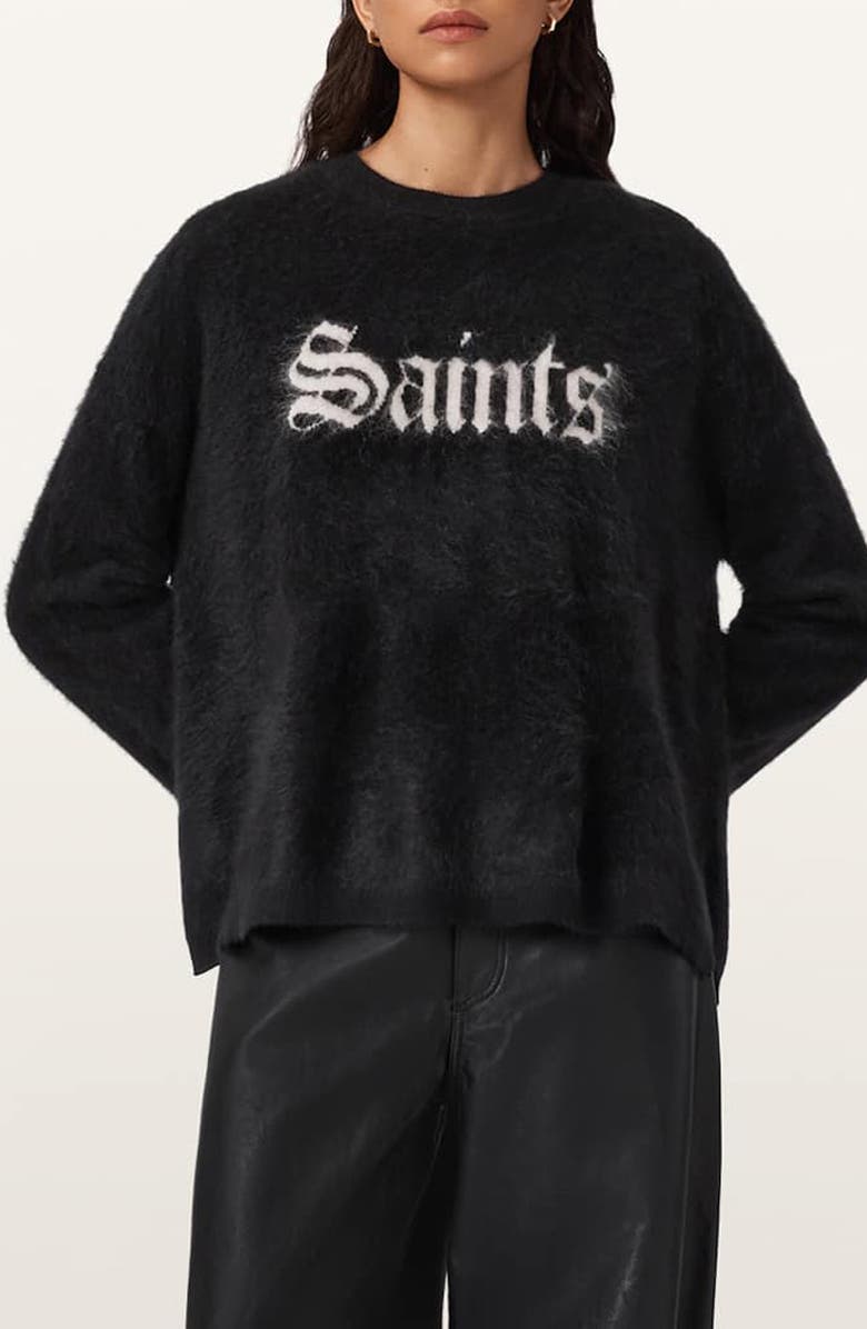 AllSaints Saints Crewneck Cashmere Sweater, Main, color, Black/ Chalk White