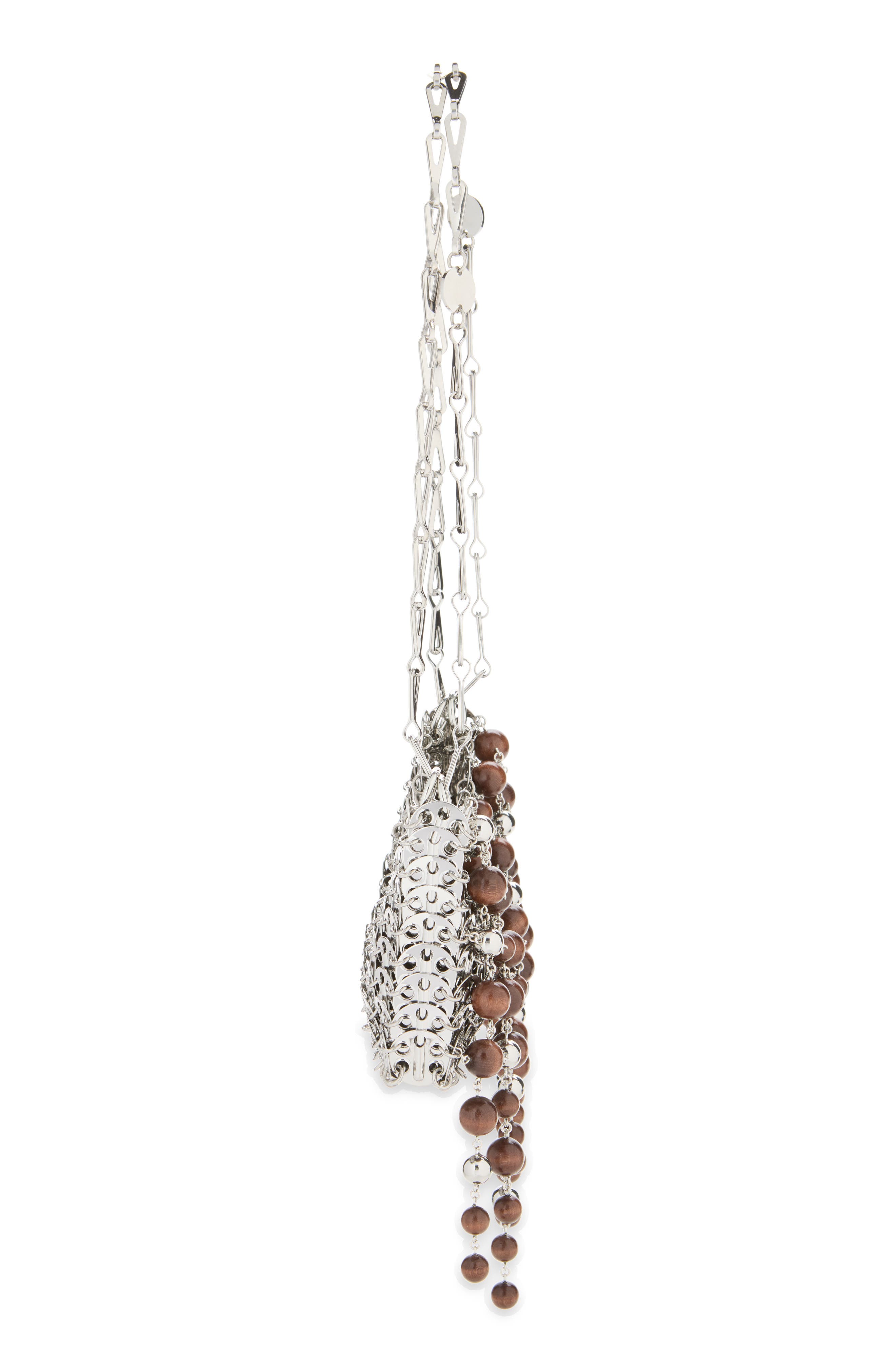 1969 Chain Mail Wooden Bead Shoulder Bag, Alternate, color, WOOD / SILVER