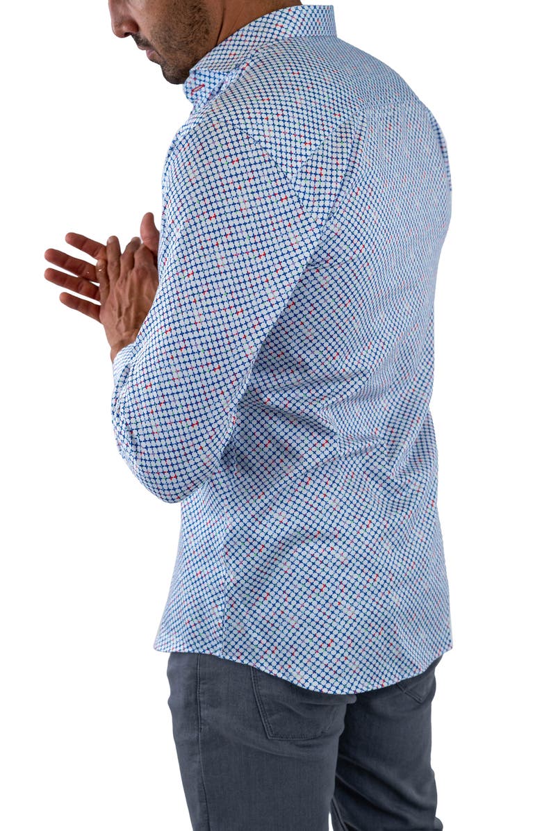 Maceoo Einstein Stretchsymbol 21 Geo Print Cotton Button-Up Shirt, Alternate, color, White/ Blue