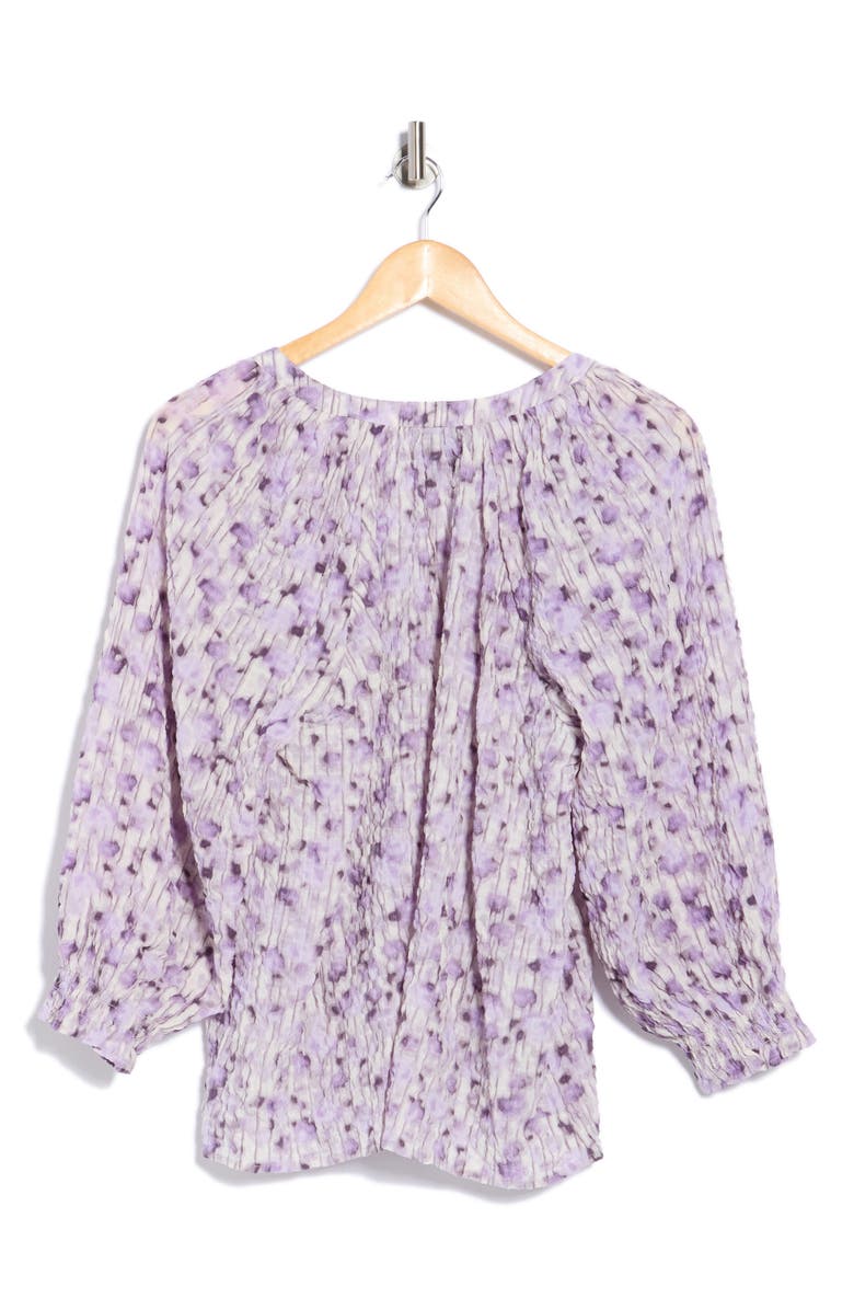 Bobeau Three-Quarter Sleeve Smocked Top, Alternate, color, Ivory/ Lilac